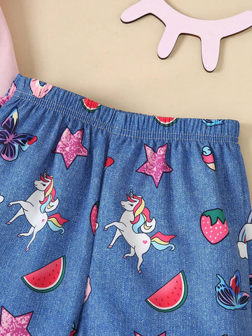 Summer Toddler Girls Casual Letter Print Short Sleeve T-Shirt And Shorts Set