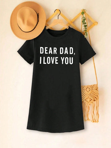 Summer Toddler Girls' Short Sleeve Letter Printed Dress