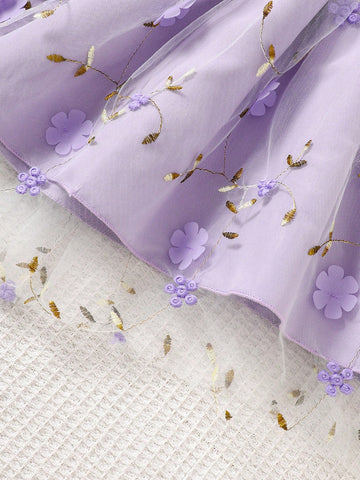 Summer Tulle Dress For Girls. It Is Made Of Flower-Patterned Tulle. Suitable For Girls Aged 4 To 7. It Is A Daily Dress