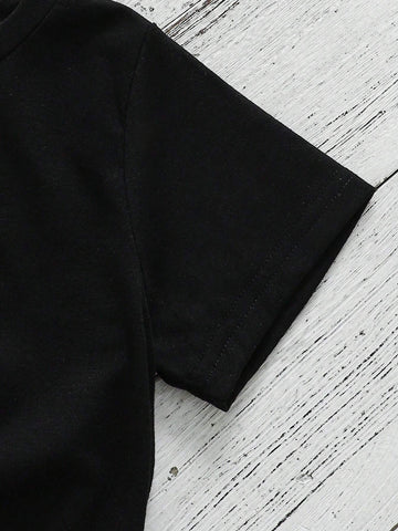 Summer Vacation Girls' Star Denim Effect Patchwork Short Sleeve Dress