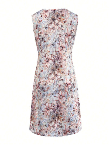 Summer Vacation Style Women's Casual Floral Allover Print Sleeveless Fashionable Tank Dress