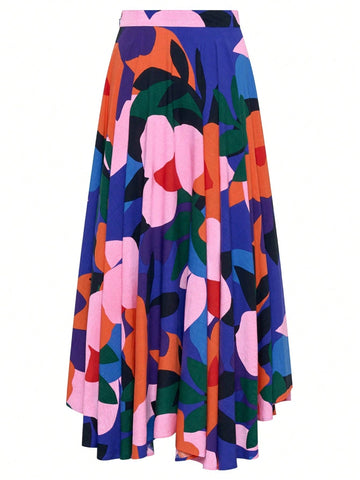 Summer Women's Bohemian Print Beach Skirt, High Waist Pleated Vacation Skirt