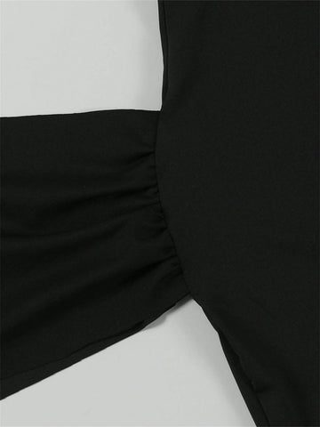 Summer Women's Sexy Slim-Fit Color Splicing Invisible Zipper Long Sleeve Lapel Short Ribbon Dress