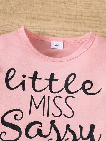 Summer Young Girl Casual Batwing Sleeve Slogan Print Short-Sleeved T-Shirt + Floral Print Shorts Two-Piece Set