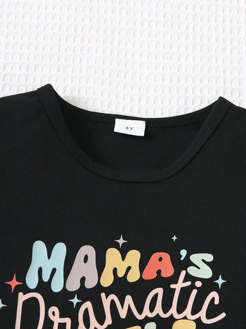 Summer Young Girl Casual Letter Printed Short Sleeve T-Shirt + Floral Shorts 2-Piece Set