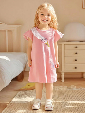 Summer Young Girls Cartoon Embroidery Short Sleeve Dress