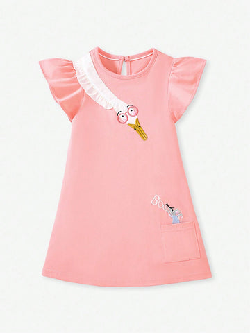 Summer Young Girls Cartoon Embroidery Short Sleeve Dress