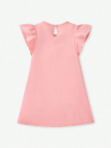 Summer Young Girls Cartoon Embroidery Short Sleeve Dress