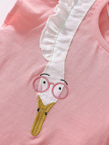 Summer Young Girls Cartoon Embroidery Short Sleeve Dress