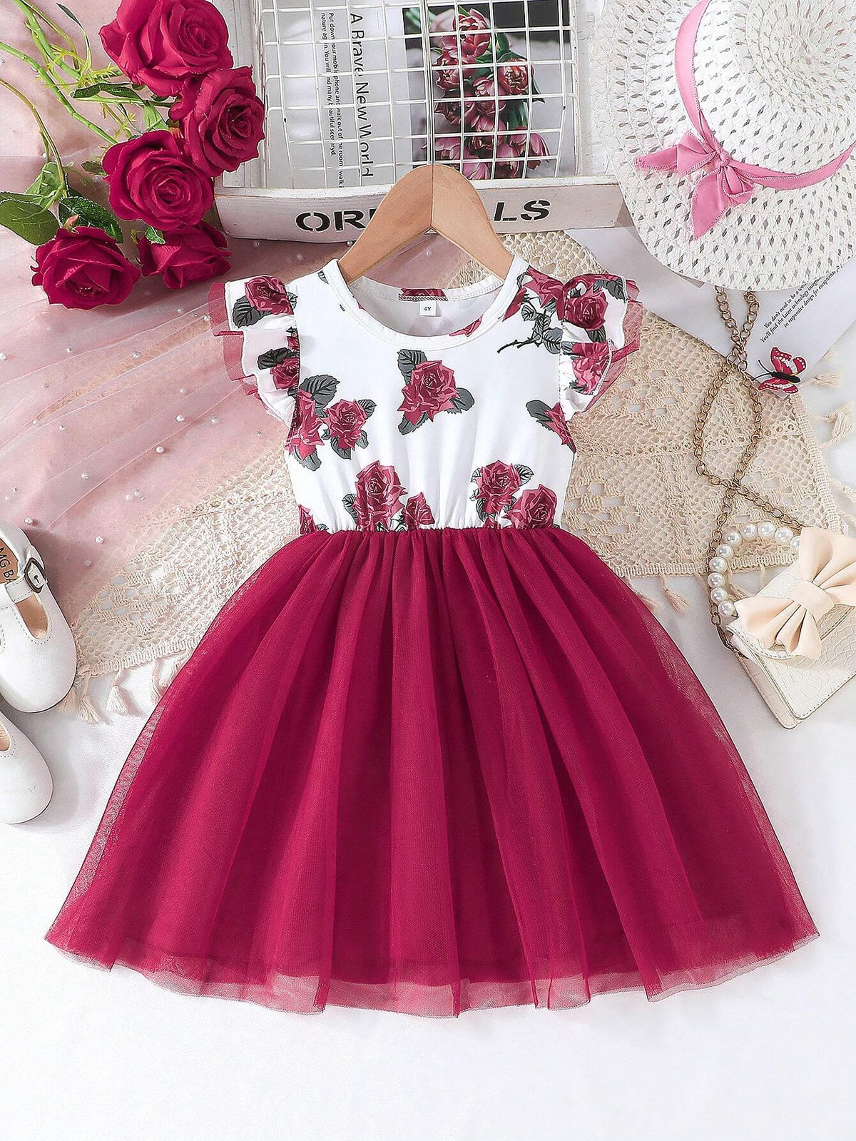 Summer Young Girls' Casual Lovely Floral Printed Mesh Dress