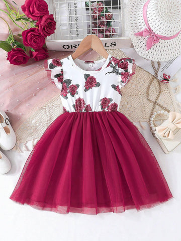 Summer Young Girls' Casual Lovely Floral Printed Mesh Dress