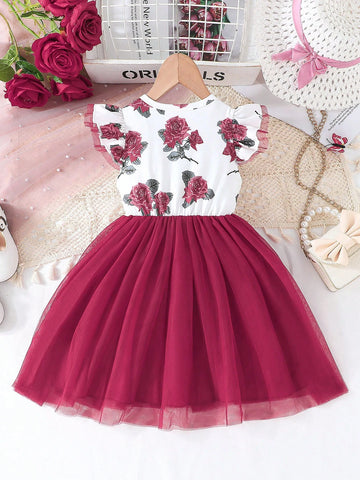 Summer Young Girls' Casual Lovely Floral Printed Mesh Dress