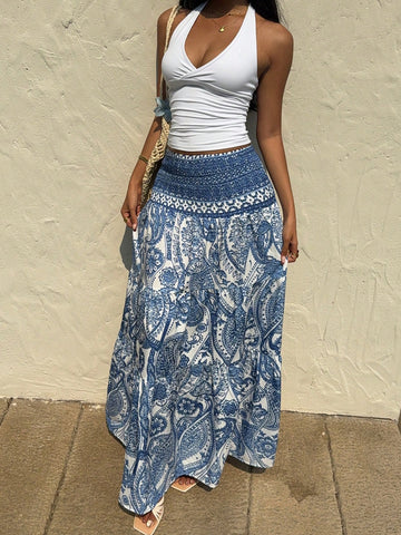 Sunnyshic Women's Bohemian Printed Skirt, Casual Daily Vacation Wear, Spring/Summer