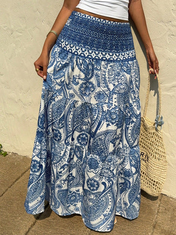 Sunnyshic Women's Bohemian Printed Skirt, Casual Daily Vacation Wear, Spring/Summer