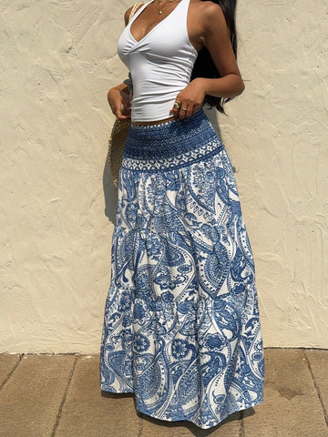 Sunnyshic Women's Bohemian Printed Skirt, Casual Daily Vacation Wear, Spring/Summer
