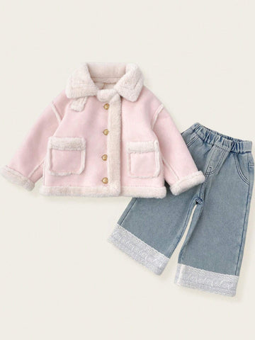 Super Fashionable Faux Deer Suede Compound Faux Rabbit Fur Warm Jacket
