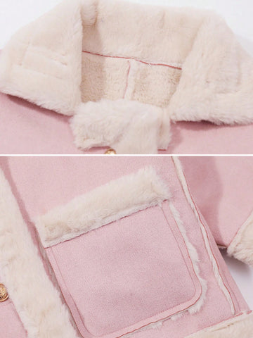 Super Fashionable Faux Deer Suede Compound Faux Rabbit Fur Warm Jacket