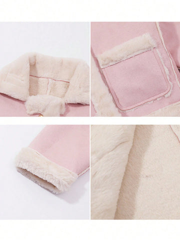 Super Fashionable Faux Deer Suede Compound Faux Rabbit Fur Warm Jacket