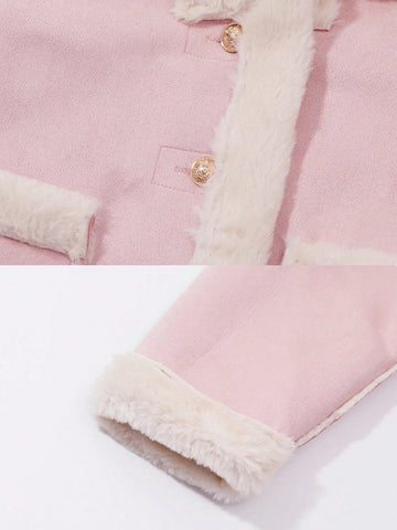 Super Fashionable Faux Deer Suede Compound Faux Rabbit Fur Warm Jacket