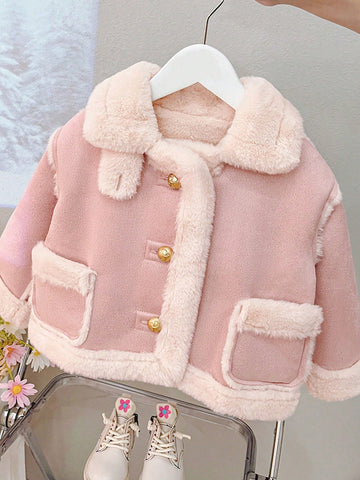 Super Fashionable Faux Deer Suede Compound Faux Rabbit Fur Warm Jacket