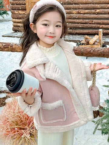 Super Fashionable Faux Deer Suede Compound Faux Rabbit Fur Warm Jacket