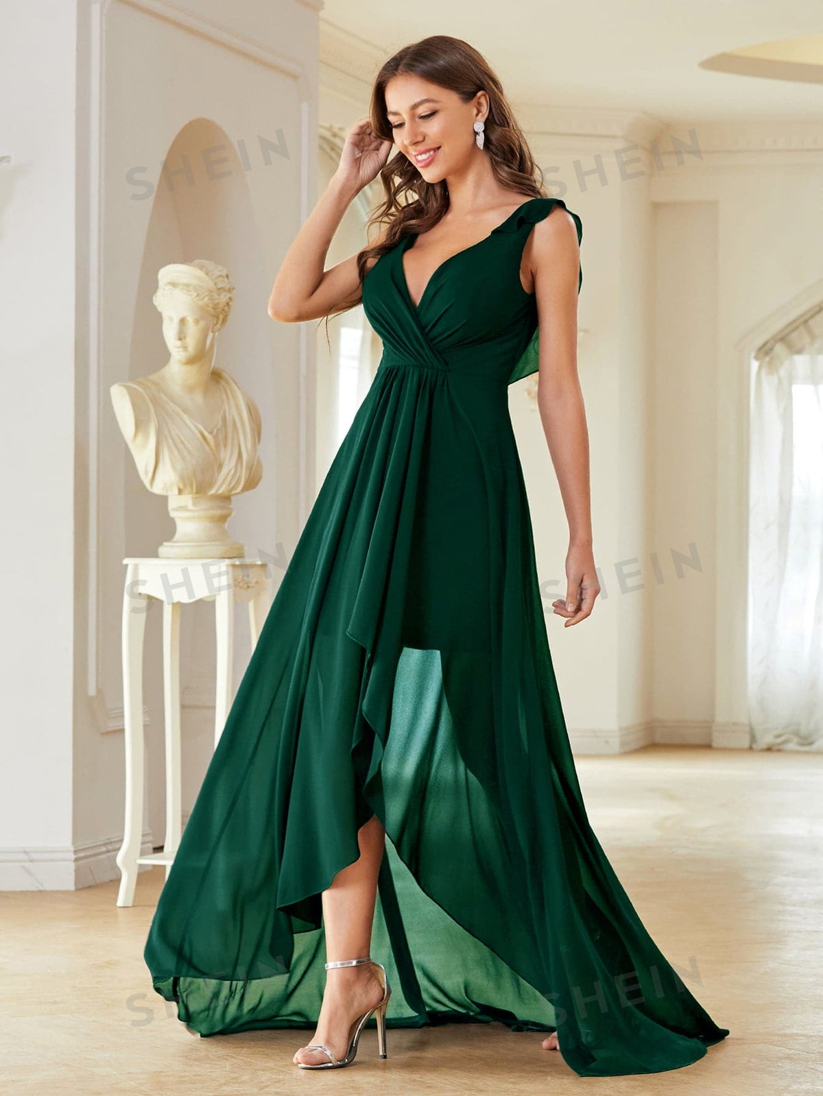 Surplice Front Ruffle Trim Prom Dress