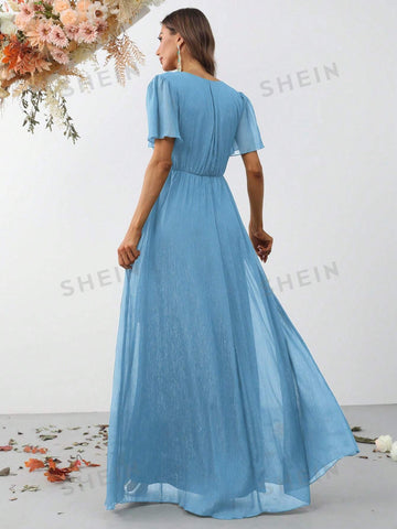 Surplice Neck Belted Chiffon Dress