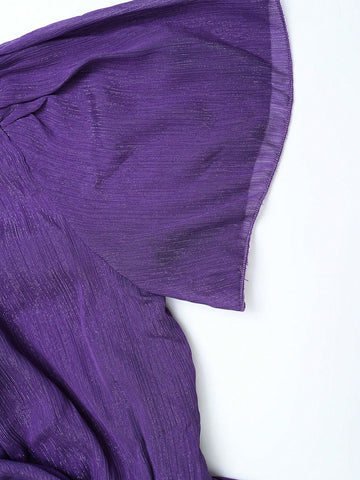 Surplice Neck Butterfly Sleeve Belted Dress