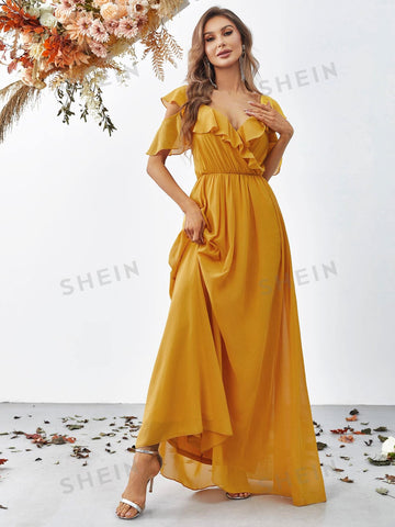 Surplice Neck Butterfly Sleeve Chiffon Dress
