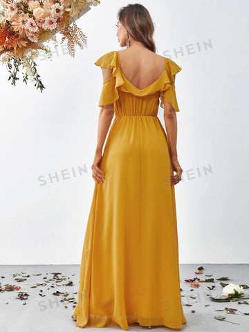 Surplice Neck Butterfly Sleeve Chiffon Dress