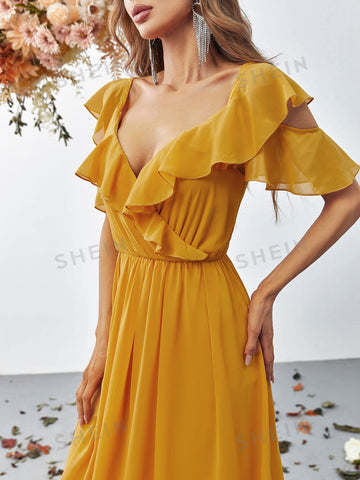 Surplice Neck Butterfly Sleeve Chiffon Dress