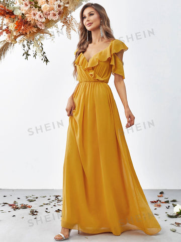 Surplice Neck Butterfly Sleeve Chiffon Dress
