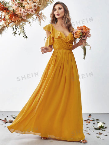 Surplice Neck Butterfly Sleeve Chiffon Dress