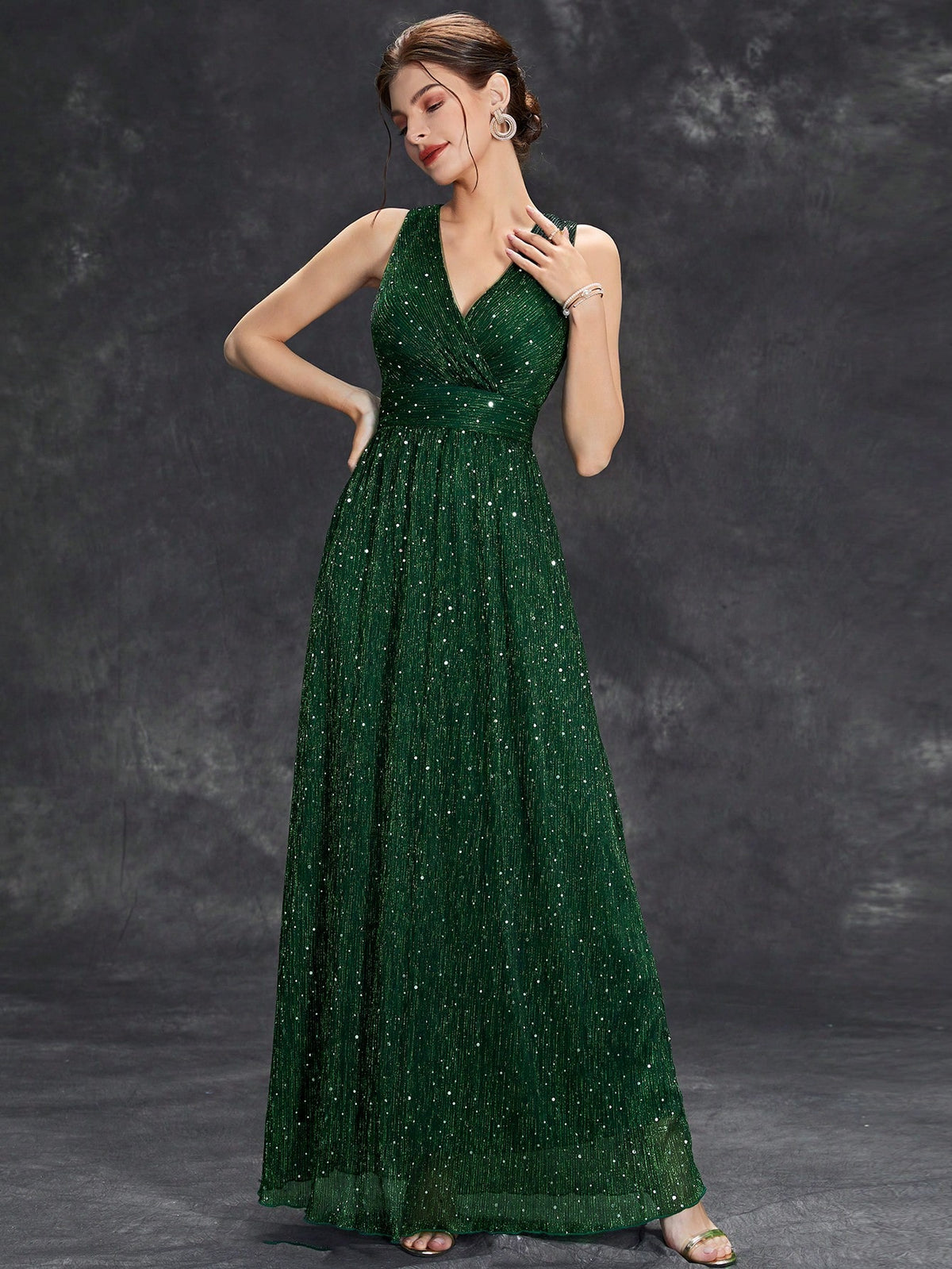 Surplice Neck Glitter Bridesmaid Dress