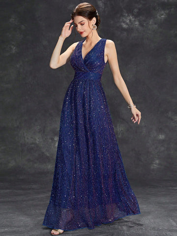 Surplice Neck Glitter Bridesmaid Dress