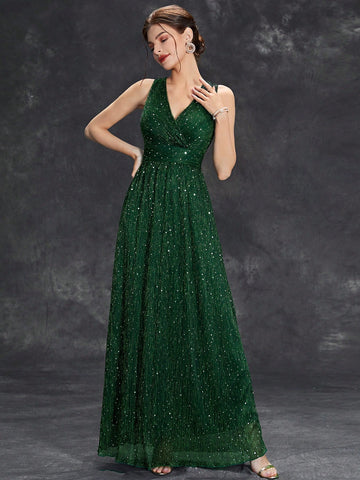 Surplice Neck Glitter Bridesmaid Dress