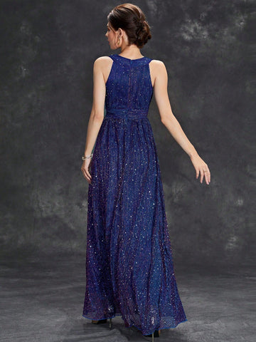 Surplice Neck Glitter Bridesmaid Dress