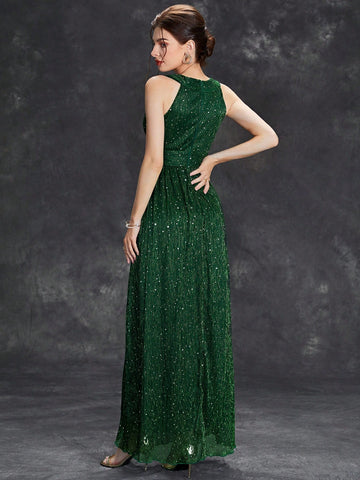 Surplice Neck Glitter Bridesmaid Dress