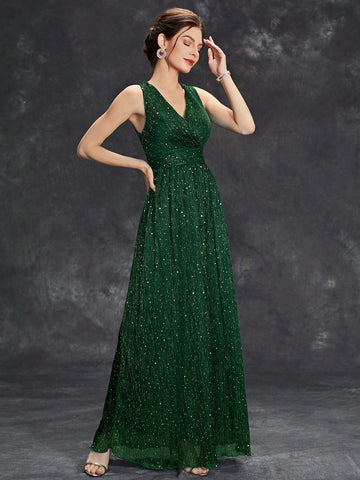 Surplice Neck Glitter Bridesmaid Dress