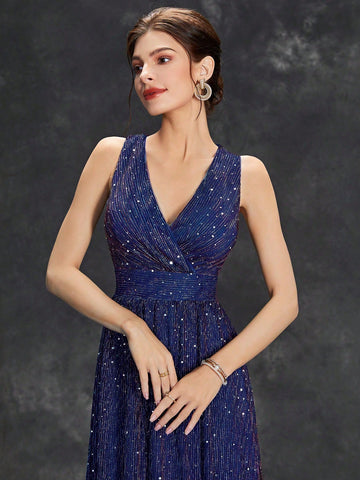 Surplice Neck Glitter Bridesmaid Dress