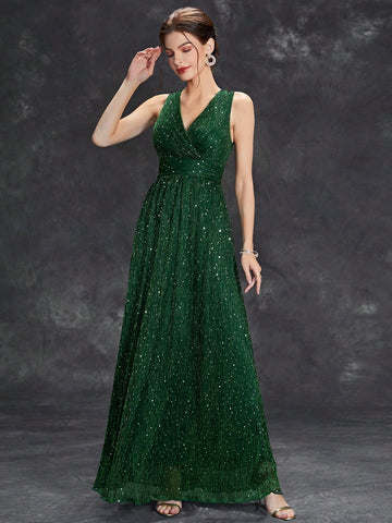 Surplice Neck Glitter Bridesmaid Dress