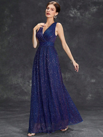Surplice Neck Glitter Bridesmaid Dress