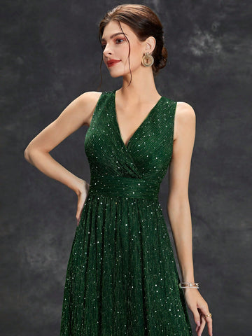 Surplice Neck Glitter Bridesmaid Dress
