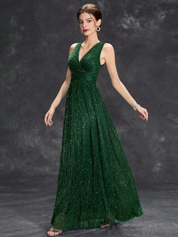 Surplice Neck Glitter Bridesmaid Dress