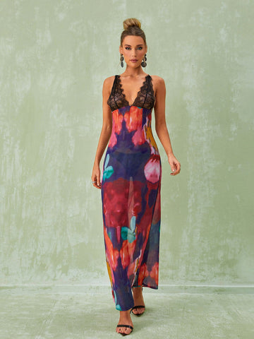 Svea Lace Leopard Printed Maxi Dress