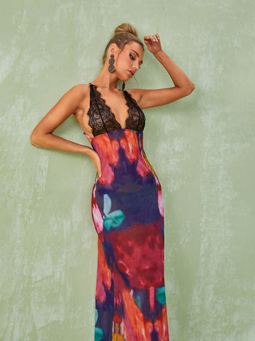 Svea Lace Leopard Printed Maxi Dress