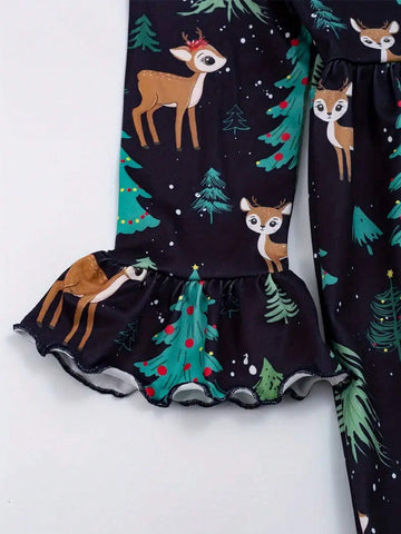 Sweet Snowman Print Crew Neck Dress Girls' Christmas Dress Party Young Girl Clothes
