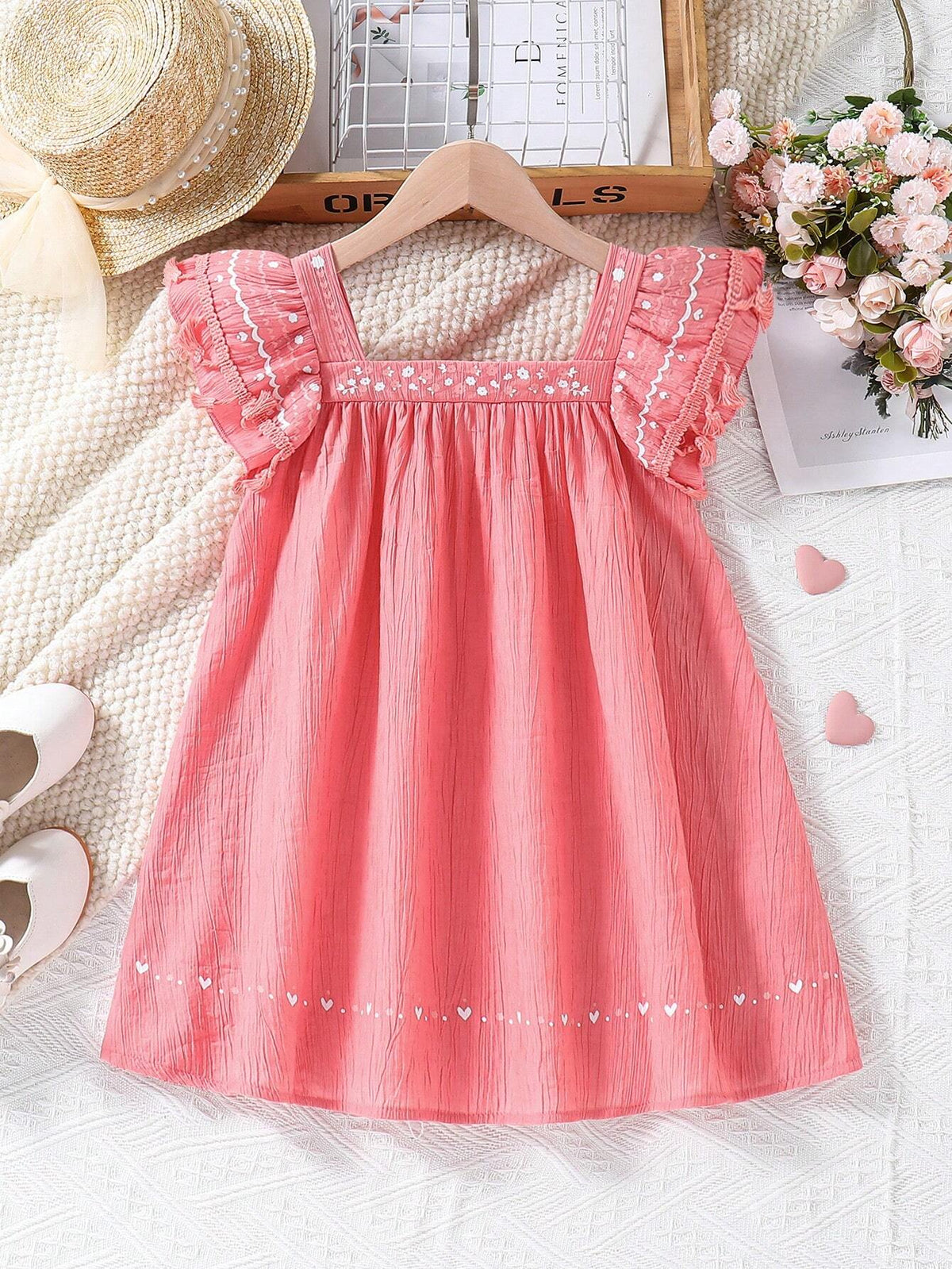 Sweet Vacation! Young Girls Fashionable Square Neckline Cap Sleeve Doll Dress. Perfect For Party & Beach Holiday In Summer
