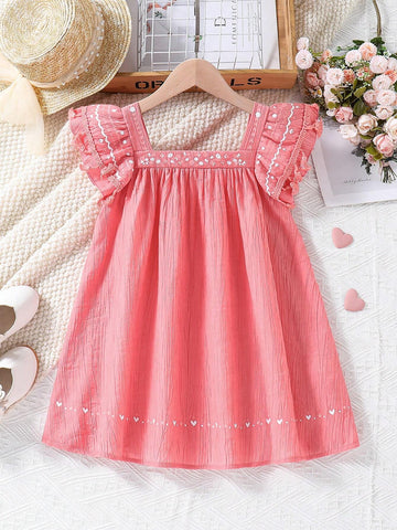 Sweet Vacation! Young Girls Fashionable Square Neckline Cap Sleeve Doll Dress. Perfect For Party & Beach Holiday In Summer