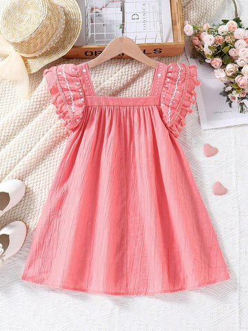 Sweet Vacation! Young Girls Fashionable Square Neckline Cap Sleeve Doll Dress. Perfect For Party & Beach Holiday In Summer